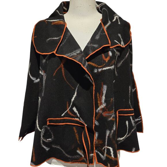 Anya SF Handmade Black Boiled Wool Wearable Art Relaxed Fit Tie-Front Jacket - Picture 3 of 8